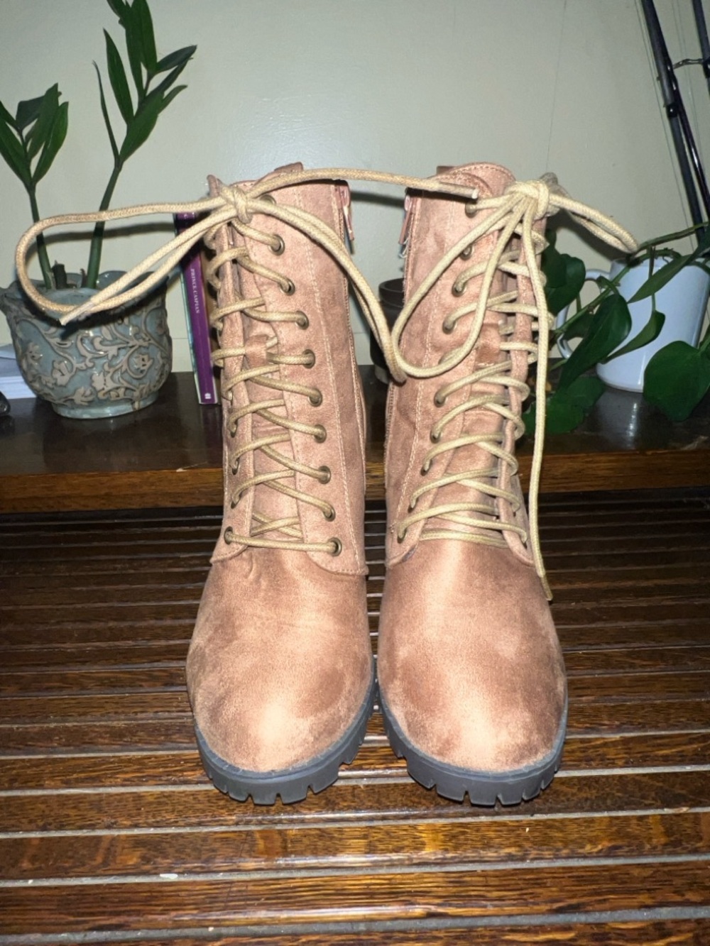 Rue21 Tan Suede Lace-Up/ zip Combat Boots